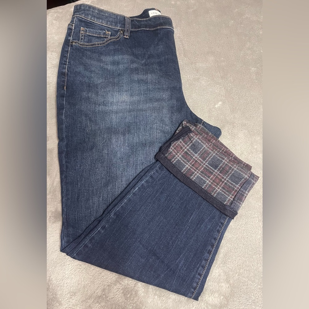 Women’s Lane Bryant Signature Git Mid-Rise Boyfriend with plaid cuff size 18